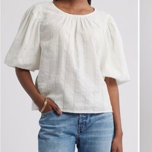 Treasure & Bond White Puff-Sleeve Peasant Top
